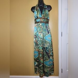 Kay Unger 100% Silk Satin Floral Halter Formal Dress sz 4